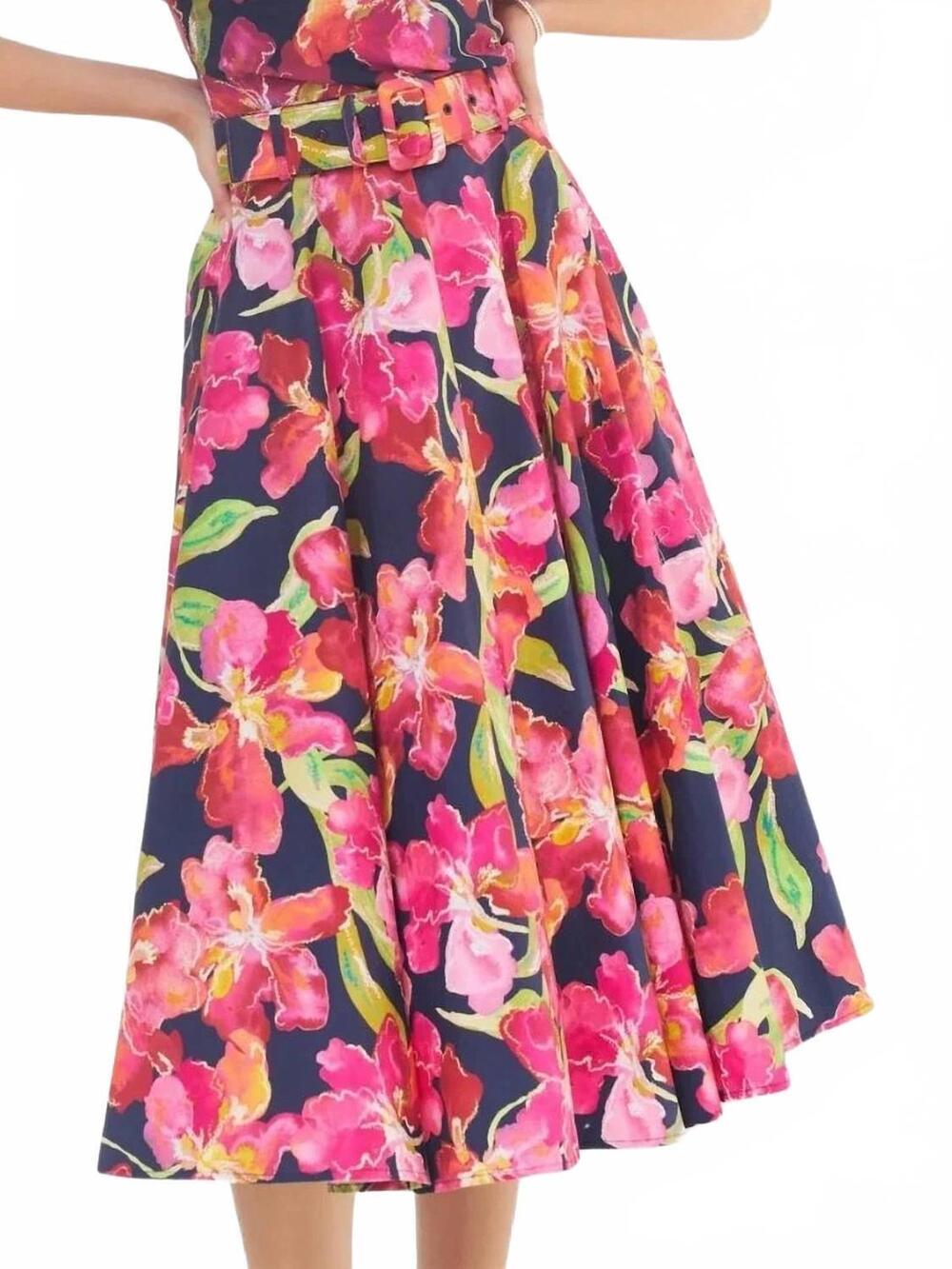 NEW HUTCH rye midi skirt in navy/multi watercolor
